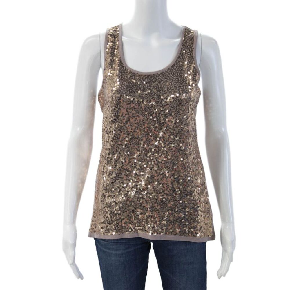 Pink Rose Womens Brown 80s Sleeveless Tank Round Neck Poly Rayon Spandex Size L